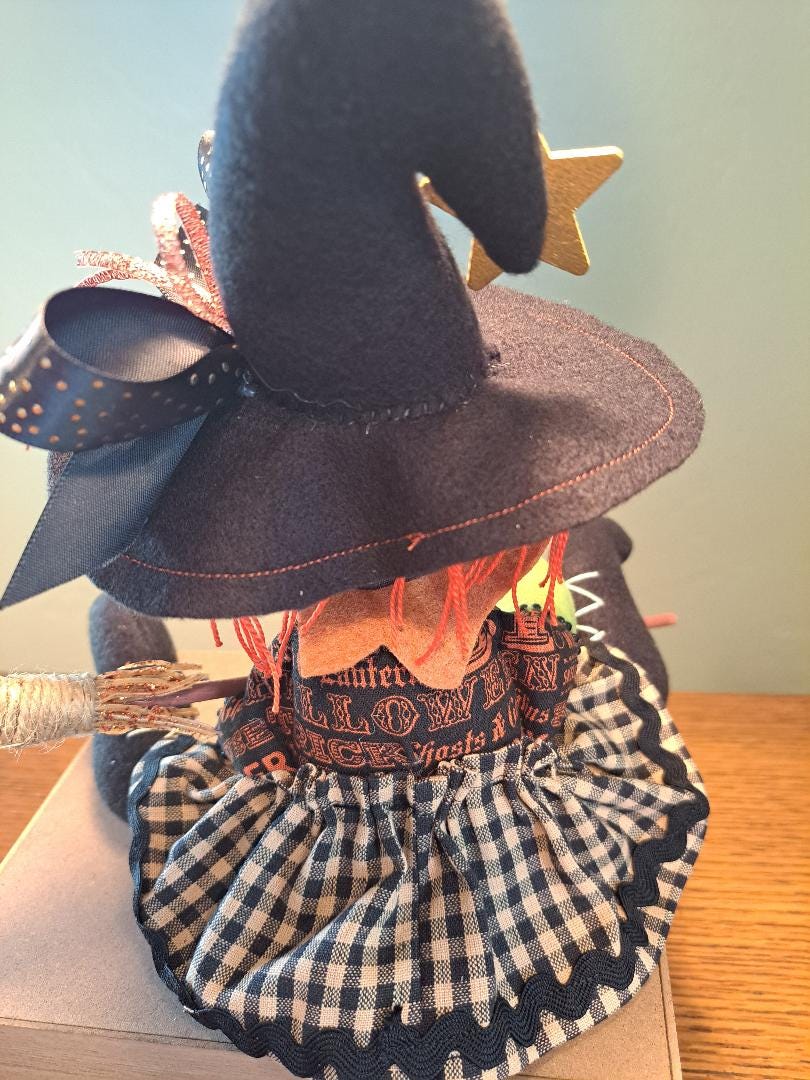 Small Trick or Treat Witch, FINISHED DOLL, Halloween Decor, Raggedy, Handmade, Gift Item, My Darlin Dolls, Shelf Sitter