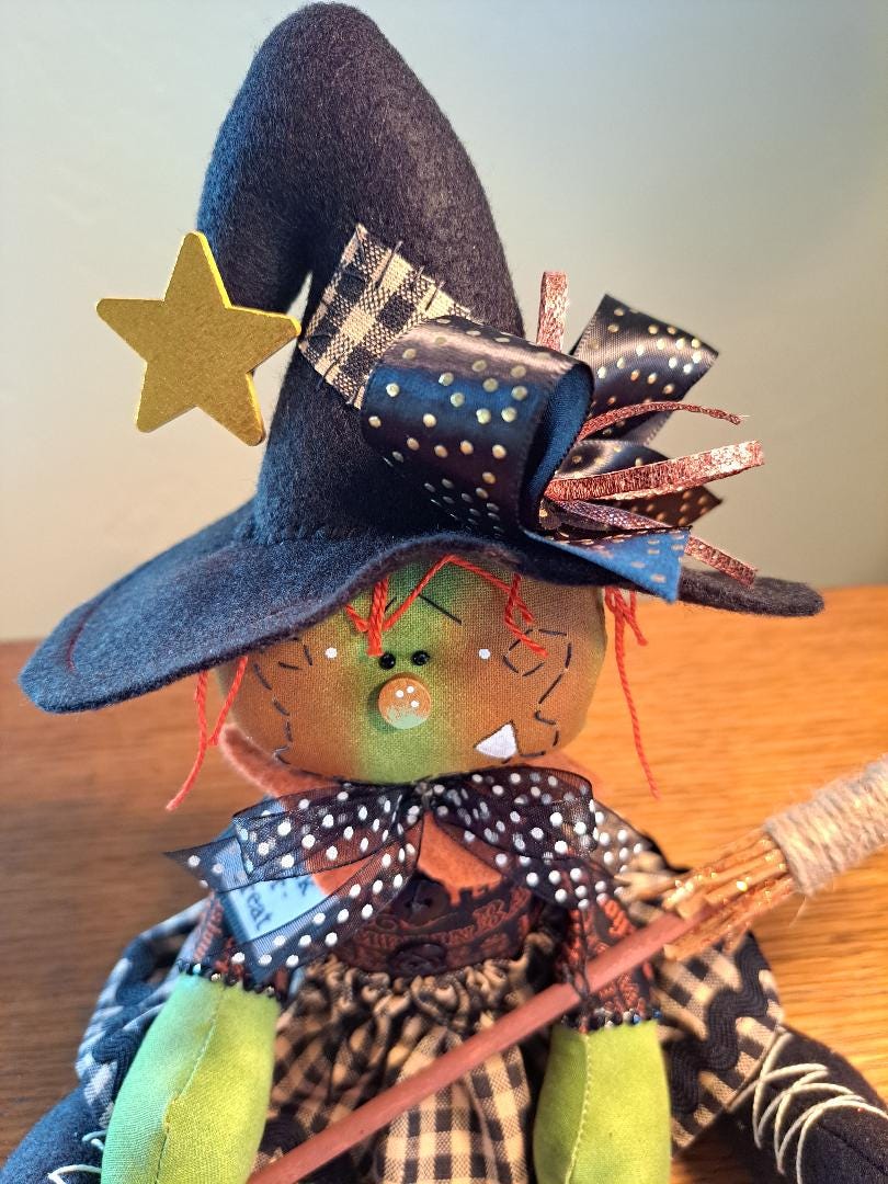 Small Trick or Treat Witch, FINISHED DOLL, Halloween Decor, Raggedy, Handmade, Gift Item, My Darlin Dolls, Shelf Sitter