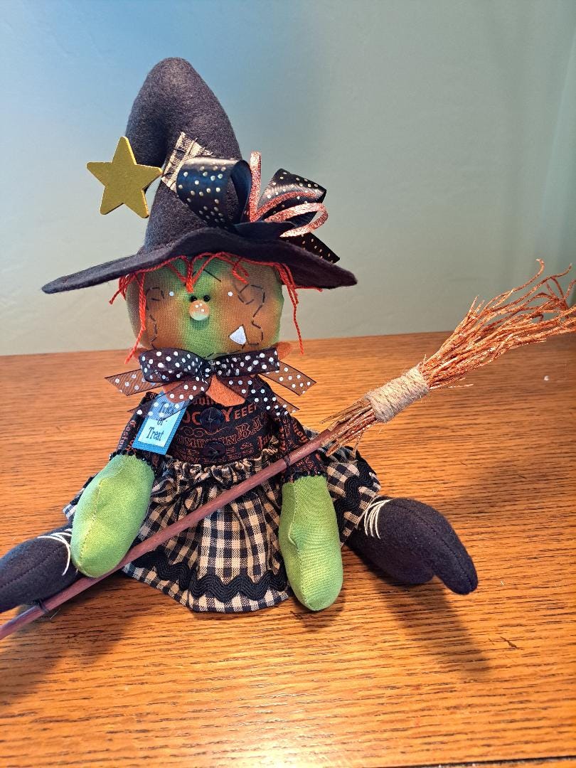 Small Trick or Treat Witch, FINISHED DOLL, Halloween Decor, Raggedy, Handmade, Gift Item, My Darlin Dolls, Shelf Sitter