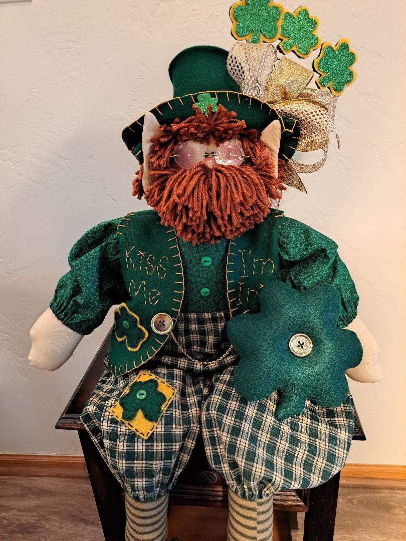 Kiss Me, I'm Irish, FINISHED DOLL, Handmade, Created by My Darlin Dolls, Home Decor, Irish Doll, Primitive Country Rag Doll, Holiday