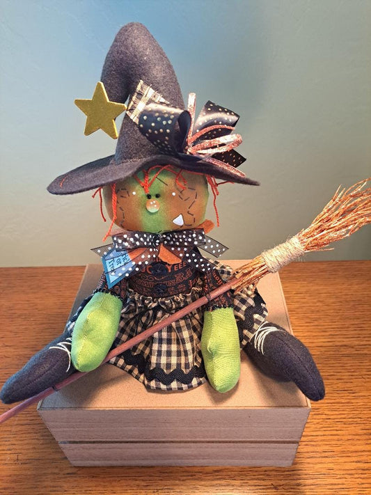 Small Trick or Treat Witch, FINISHED DOLL, Halloween Decor, Raggedy, Handmade, Gift Item, My Darlin Dolls, Shelf Sitter